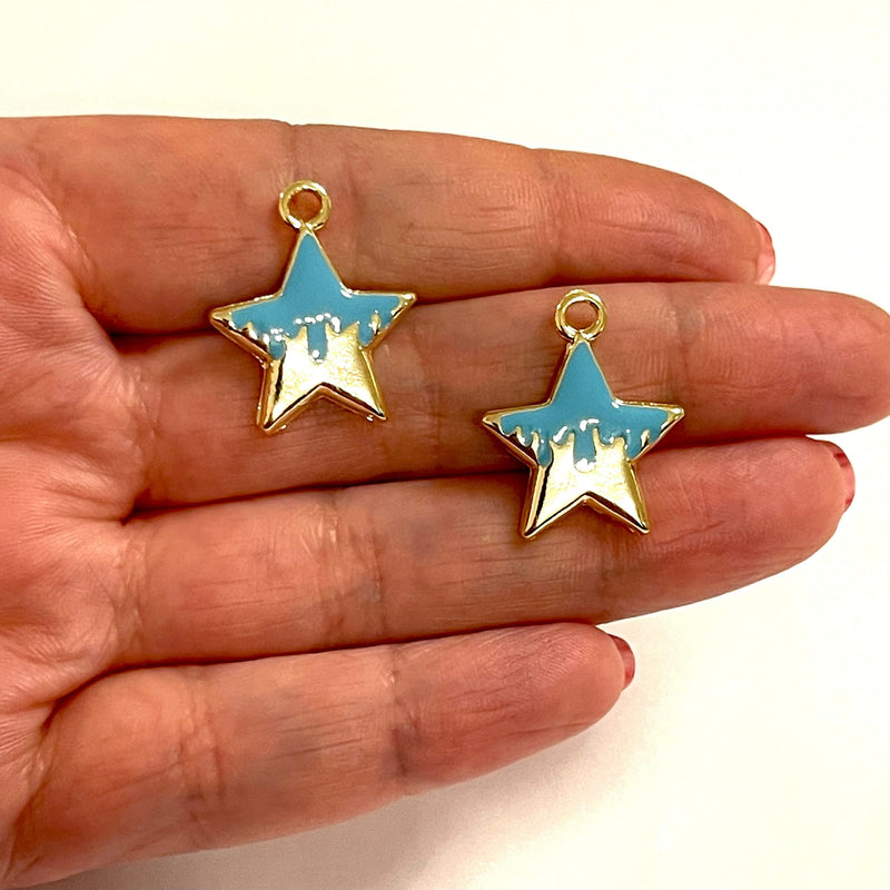 24Kt Gold Plated Blue Enamelled Star Charms, 2 pcs in a pack