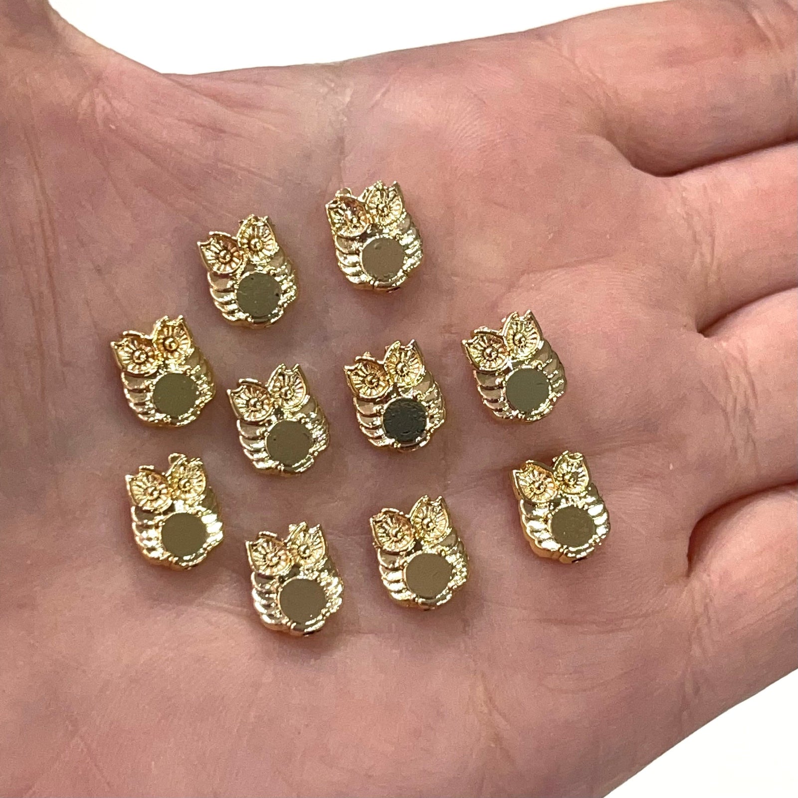 24Kt Gold Plated Owl Spacer Charms, 10 pcs in a pack,