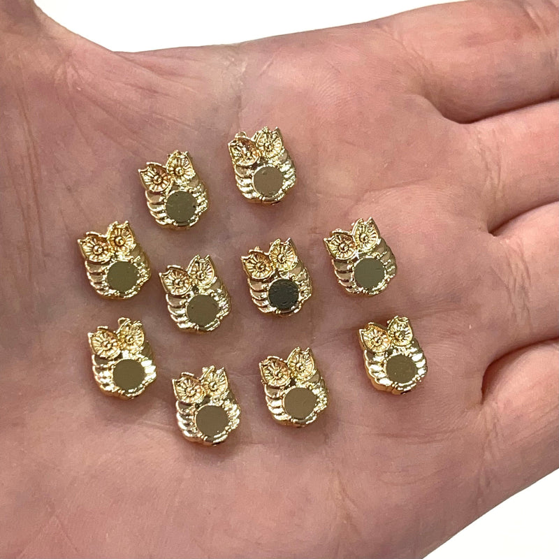 24Kt Gold Plated Owl Spacer Charms, 10 pcs in a pack,