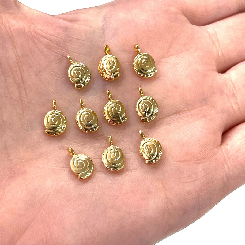 24Kt Gold Plated Snail Charms, 10 pcs in a pack,