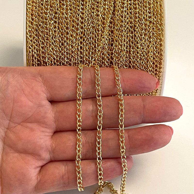 24Kt Gold Plated 4x2.5mm Gourmet Chain, Gold Plated Open Link Chain