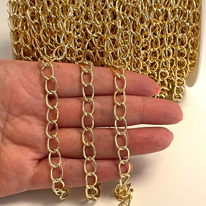 24Kt Gold Plated 10x7mm Gourmet Chain, Gold Plated Open Link Chain