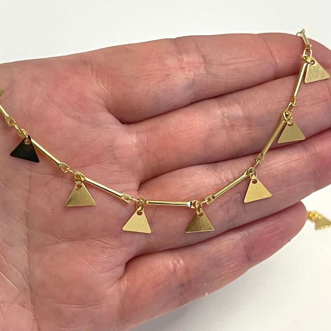 24Kt Shiny Gold Plated Bar Chain with Triangle Charms, 15mm Bar Chain with 6mm Triangle charms