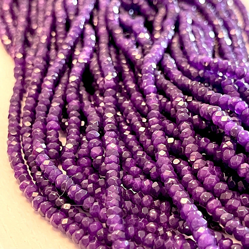 Rondelle à facettes de 4 mm de jade violet, perles de jade violet, perles de pierres précieuses, pierres précieuses naturelles