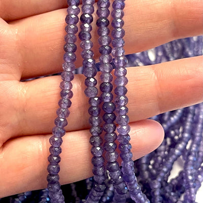 Amethyst Jade 4mm Faceted Rondelle, Perles de jade améthyste, Perles de pierres précieuses, Pierres précieuses naturelles