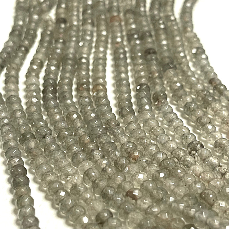 Rondelle à facettes de 4 mm de jade gris, perles de jade gris, perles de pierres précieuses, pierres précieuses naturelles