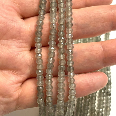 Rondelle à facettes de 4 mm de jade gris, perles de jade gris, perles de pierres précieuses, pierres précieuses naturelles