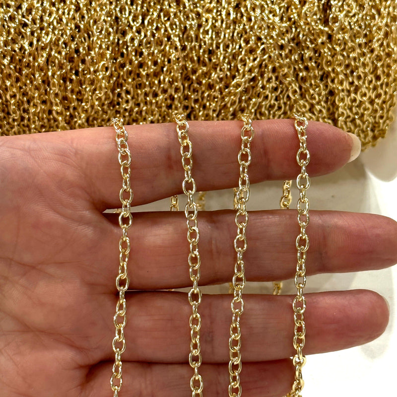 24Kt Gold Plated Rolo Chain, 3.5x4mm Open Link Rolo Chains, Gold Curb Chain, Necklace Extender Chain