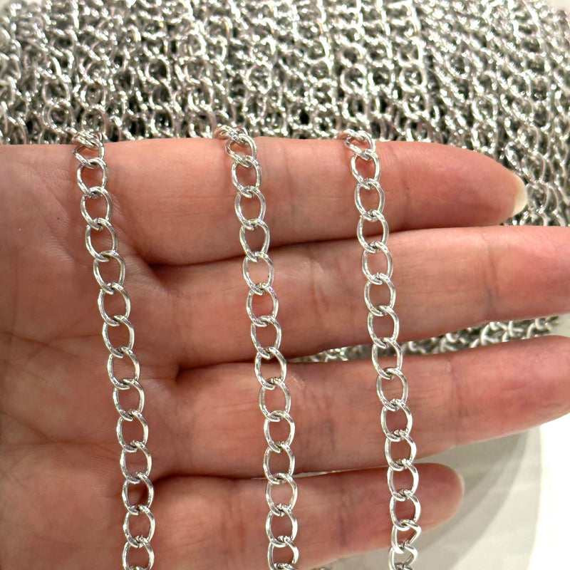 Rhodium Plated 7x5mm Gourmet Chain, Rhodium Plated Open Link Chain