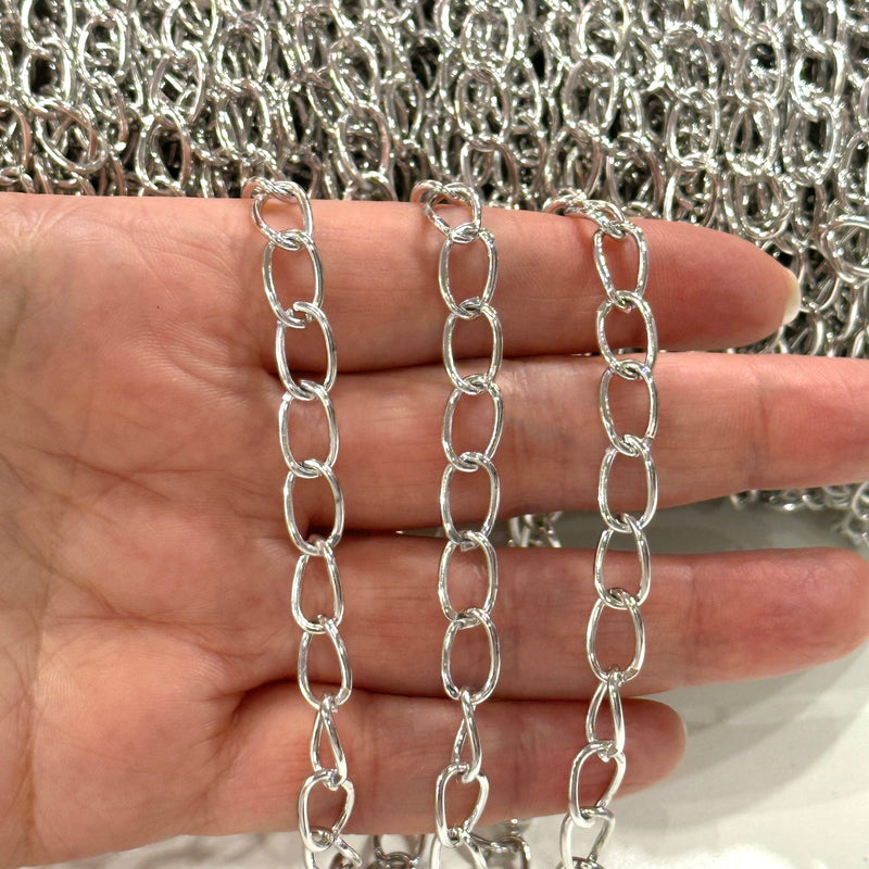 Rhodium Plated 10x7mm Gourmet Chain, Rhodium Plated Open Link Chain