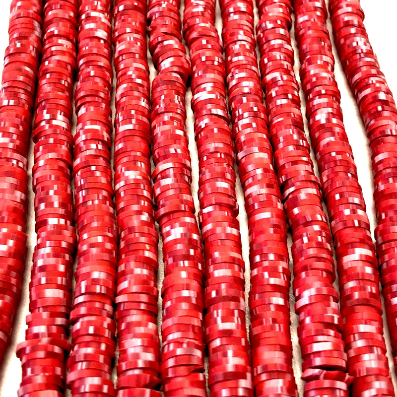 Speckled Red Heishi Beads, Polymer clay 6x1MM Vinyl Beads