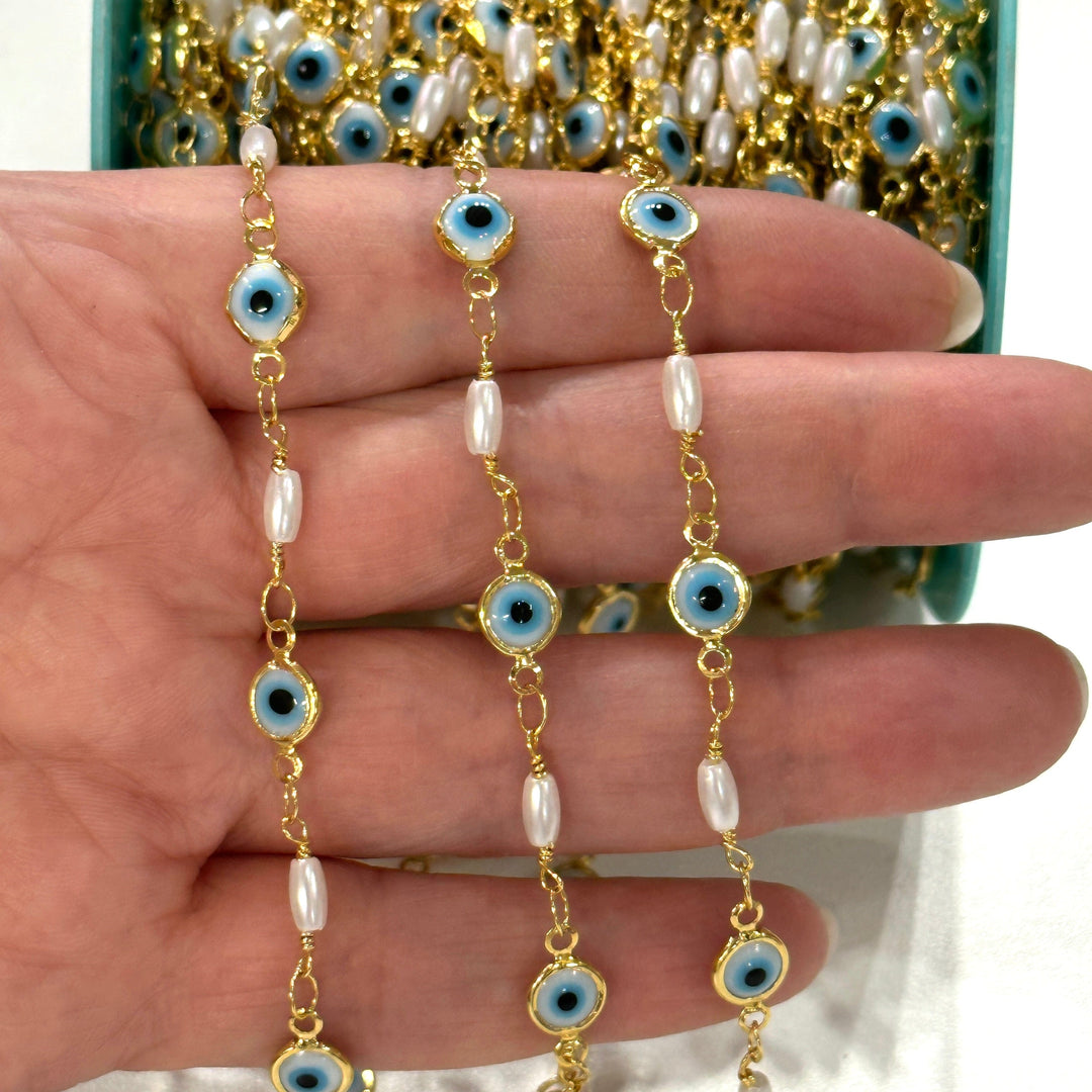 Evil Eye Rosary Chain, 24Kt Gold Plated Rosary Chain,