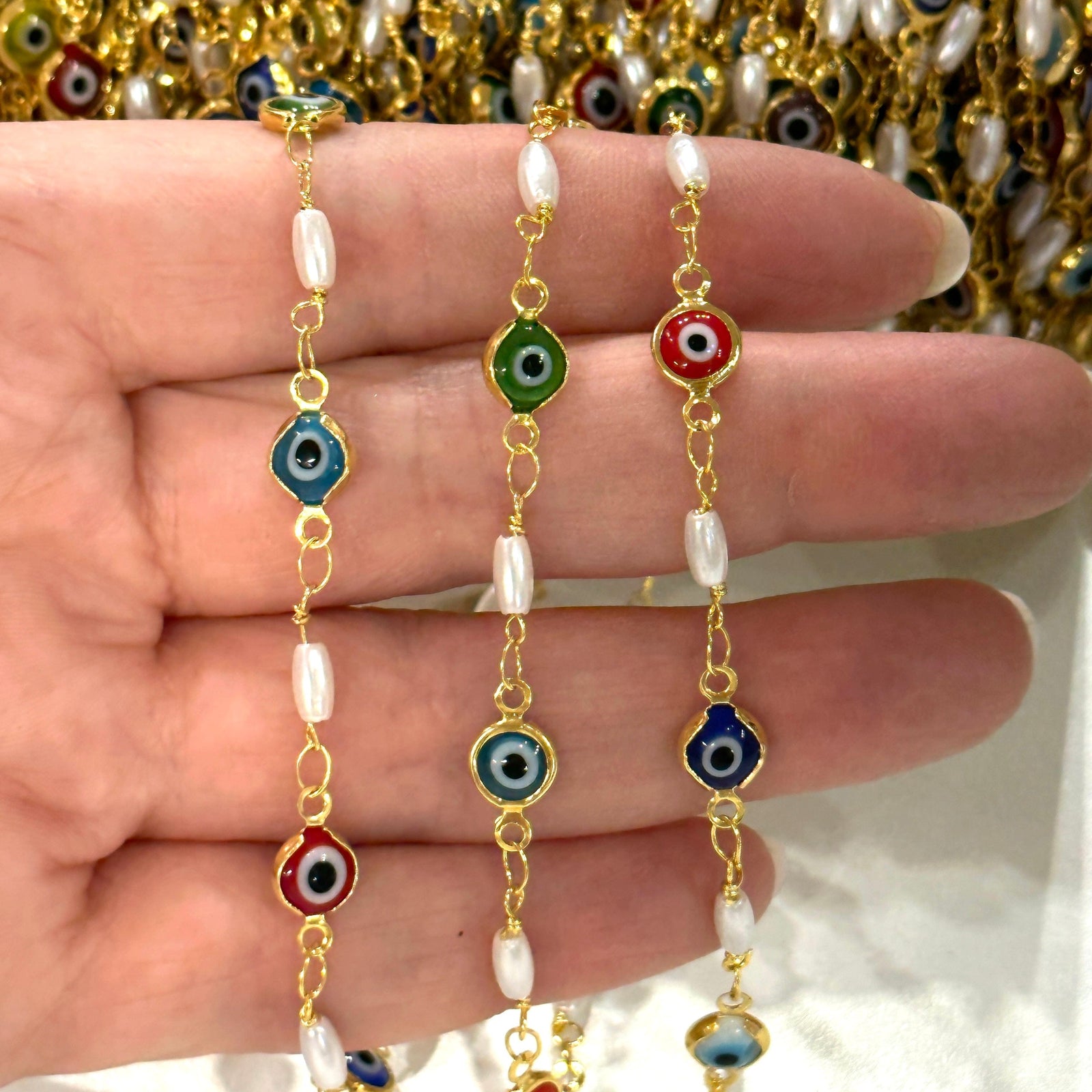 Evil Eye Rosary Chain, 24Kt Gold Plated Rosary Chain,
