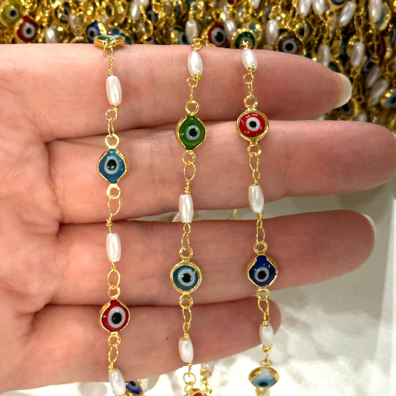 Evil Eye Rosary Chain, 24Kt Gold Plated Rosary Chain,