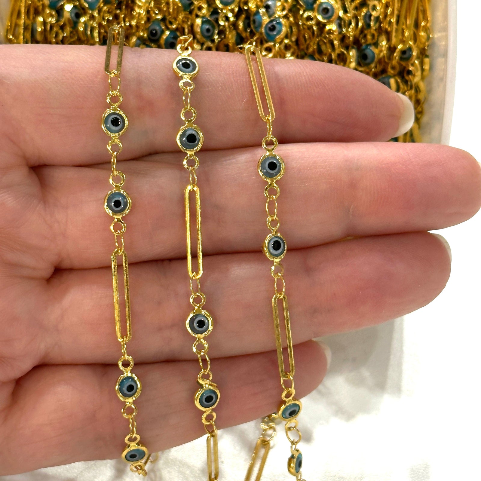 Evil Eye Rosary Chain, 24Kt Gold Plated Rosary Chain,