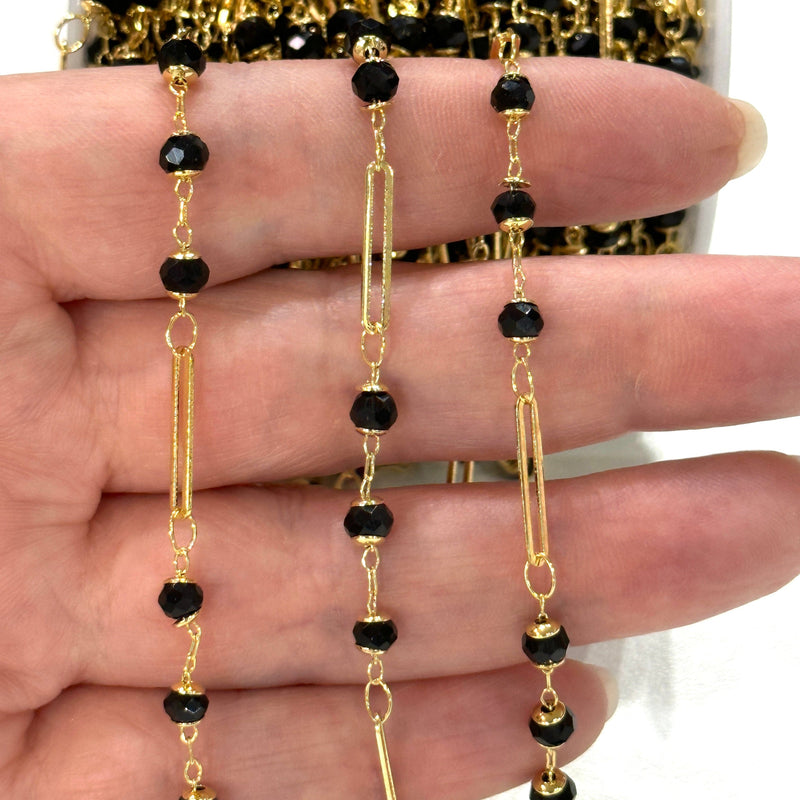 Black Crystal Rosary Chain, 24Kt Gold Plated Rosary Chain,
