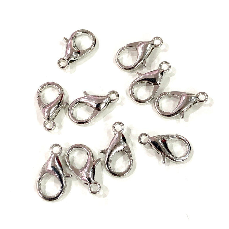 Rhodium Plated Lobster Clasps, (12mm x 7mm) 502 Brass Lobster Claw Clasp,