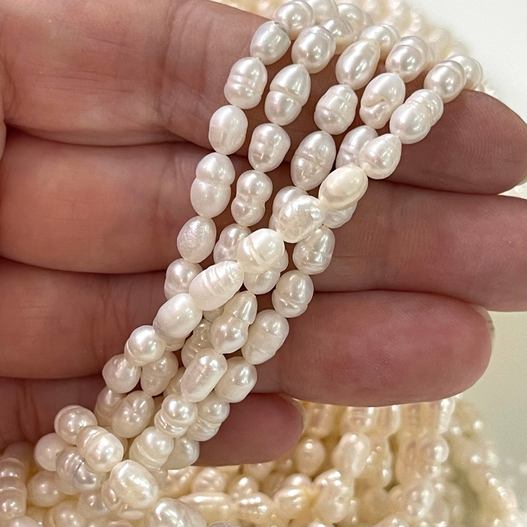 Ivory White Baroque Oval Loose Freshwater Pearls 4.5x5.5mm