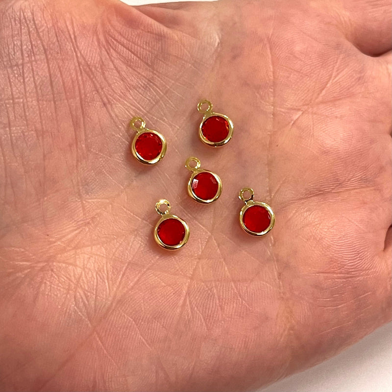 24Kt Gold Plated 6mm Red Cubic Zirconia Charms, 5 pcs in a pack