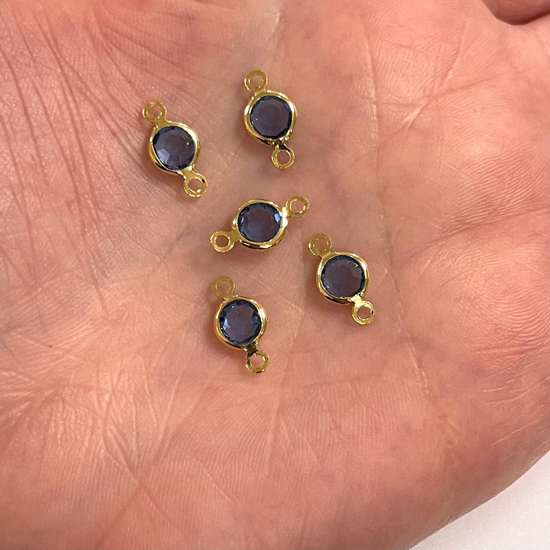 24 Karat vergoldete 6 mm Saphir-Kubikzirkonia-Verbindungs-Charms, 5 Stück in einer Packung