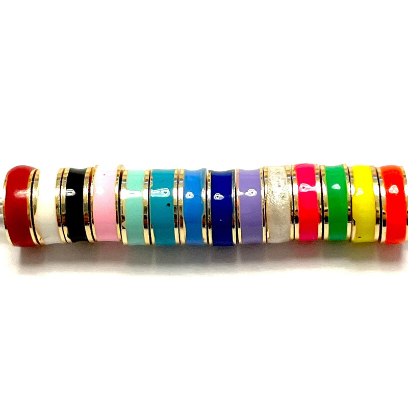 24Kt Gold Plated Neon Pink Enamelled Large Hole Rondelle Spacers, 5 Pcs in a pack