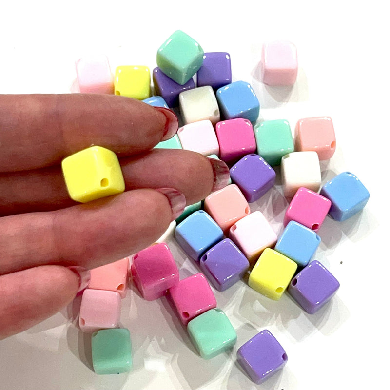 10mm Acrylic Cube Beads, Assorted 50 Gr Pack, Approx 48 Beads