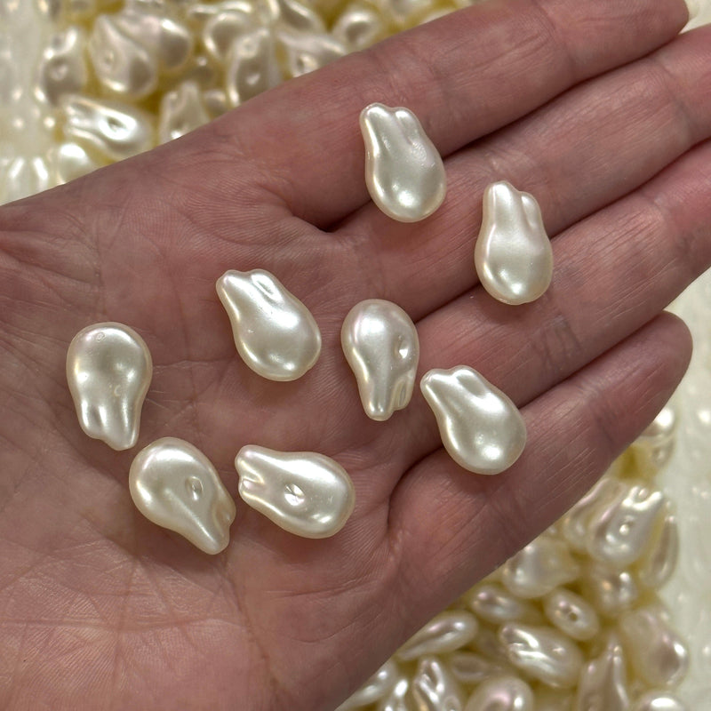 Ivory Color Acrylic Baroque Pearl 10.7x16.7mm Beads with 2mm Hole, 50 Gr Pack-80 Beads