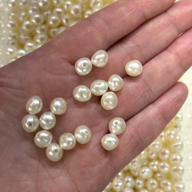 Ivory Color Acrylic Baroque Pearl 8.7x7.4mm Beads with 2mm Hole, 50 Gr Pack-180 Beads