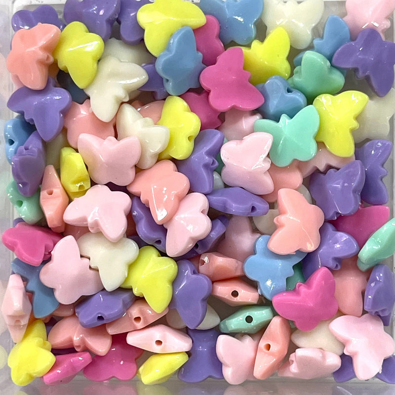 Acrylic Butterfly Beads, Assorted 50 Gr Pack, Approx 95 Beads