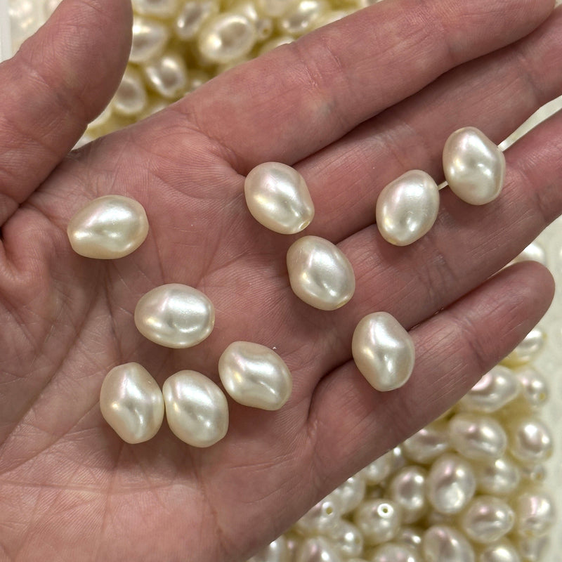 Ivory Color Acrylic Baroque Pearl 11.1x14.2mm Beads with 2mm Hole, 50 Gr Pack-60 Beads