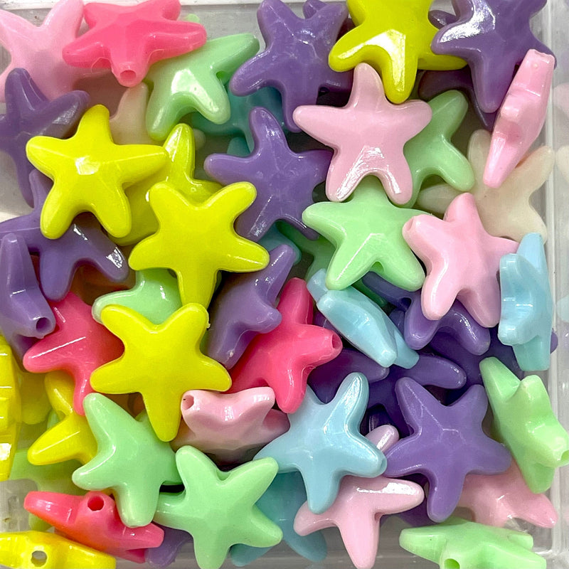 Acrylic Starfish Beads, Assorted 50 Gr Pack, Approx 55 Beads