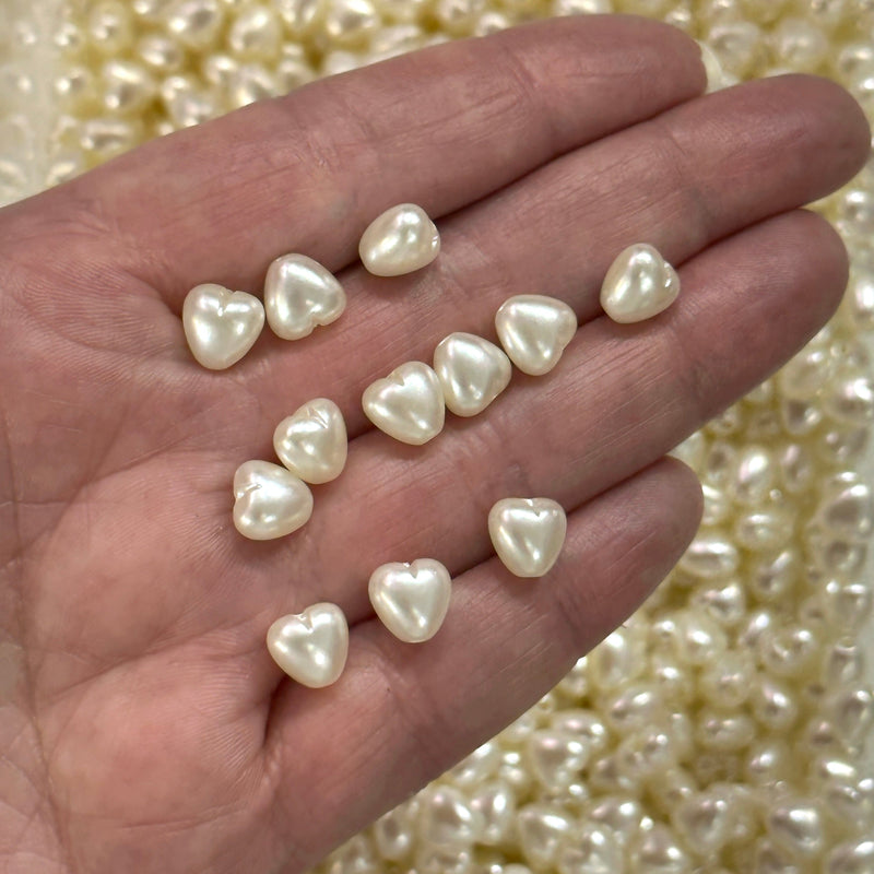 Ivory Color Acrylic Pearl Heart 8mm Beads with 2mm Hole, 50 Gr Pack-245 Beads