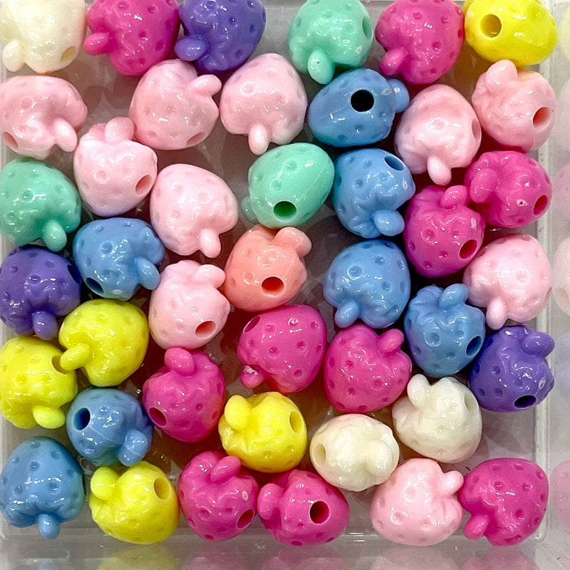 Acrylic Strawberry Beads, Assorted 50 Gr Pack, Approx 42 Beads
