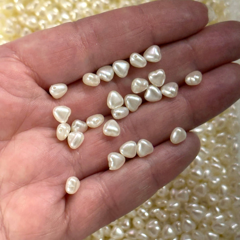Ivory Color Acrylic Pearl Heart 6mm Beads with 2mm Hole, 50 Gr Pack-630 Beads