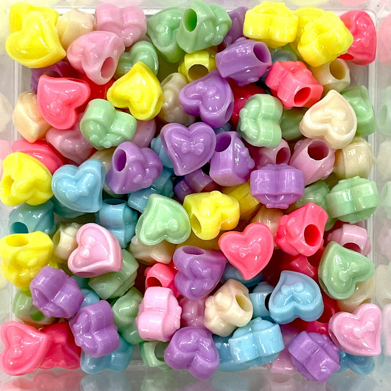 Acrylic Heart Beads, Assorted 50 Gr Pack, Approx 95 Beads