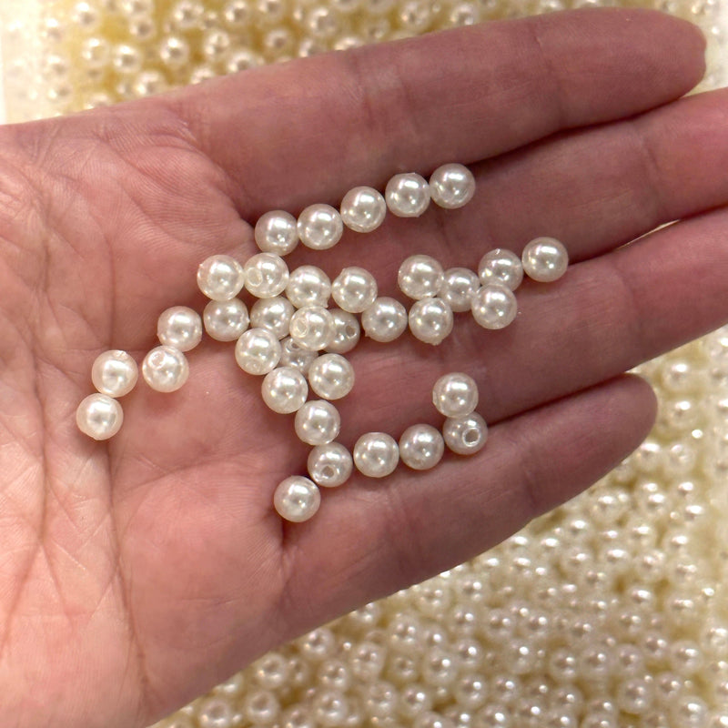 Ivory Color Acrylic Pearl Round 6mm Beads with 2mm Hole, 50 Gr Pack-530 Beads