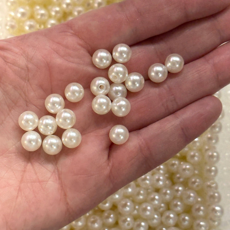 Ivory Color Acrylic Pearl Round 8mm Beads with 2mm Hole, 50 Gr Pack-200 Beads