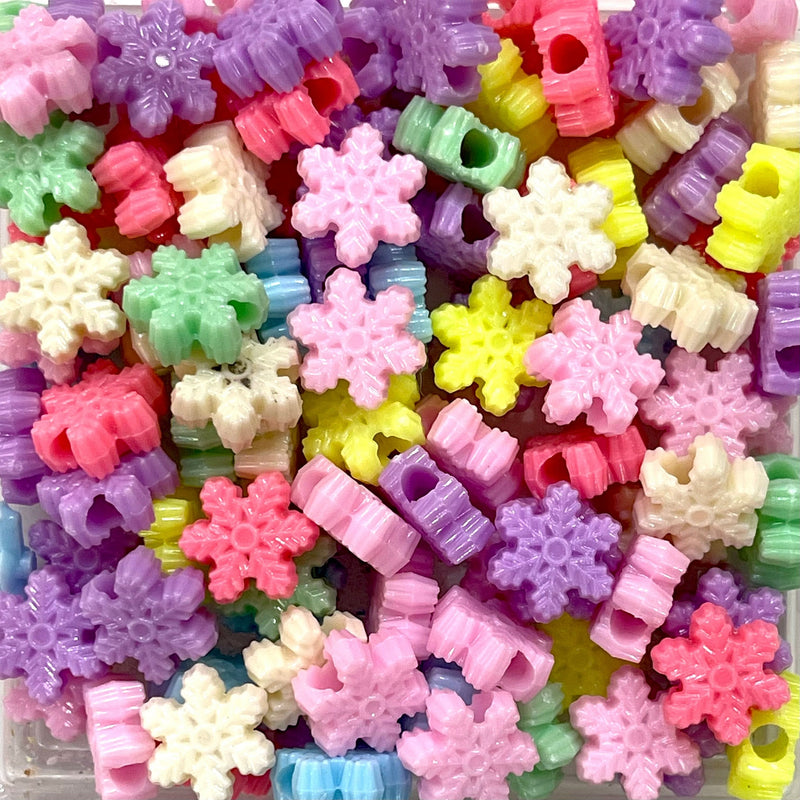 Acrylic Snowflake Beads, Assorted 50 Gr Pack, Approx 100 Beads