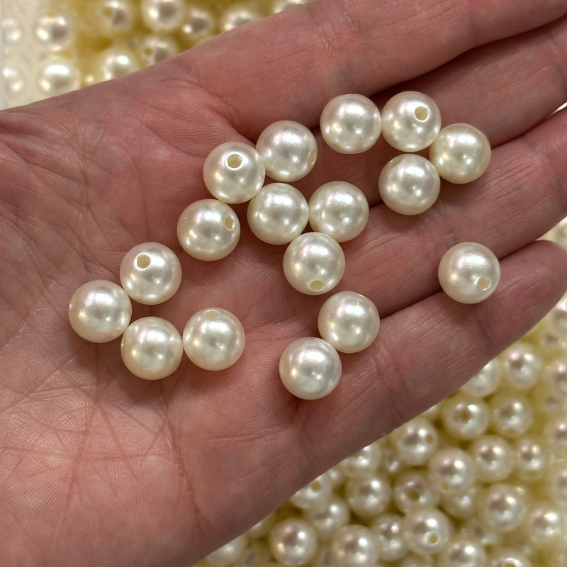 Ivory Color Acrylic Pearl Round 10mm Beads with 2mm Hole, 50 Gr Pack-100 Beads
