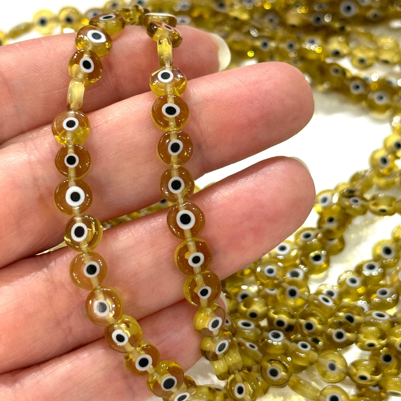Evil Eye Beads, Strand of 65, Flat Round, 6mm Glass Beads, Lampwork Glass, Evil Eye Jewelry, Lampwork Beads, UK Beading Supply