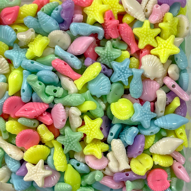 Acrylic Assorted Sea Collection Beads, Assorted 50 Gr Pack, Approx 265 Beads