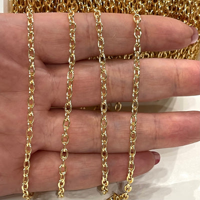 24Kt Gold Plated Rolo Chain, 3x4mm Open Link Rolo Chains, Gold Curb Chain, Necklace Extender Chain