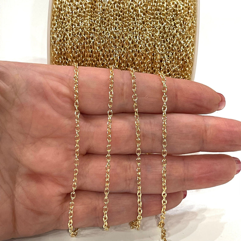 5 Meters Bulk, 24Kt Gold Plated Rolo Chain, 3x2mm Open Link Rolo Chains, Gold Curb Chain, Necklace Extender Chain