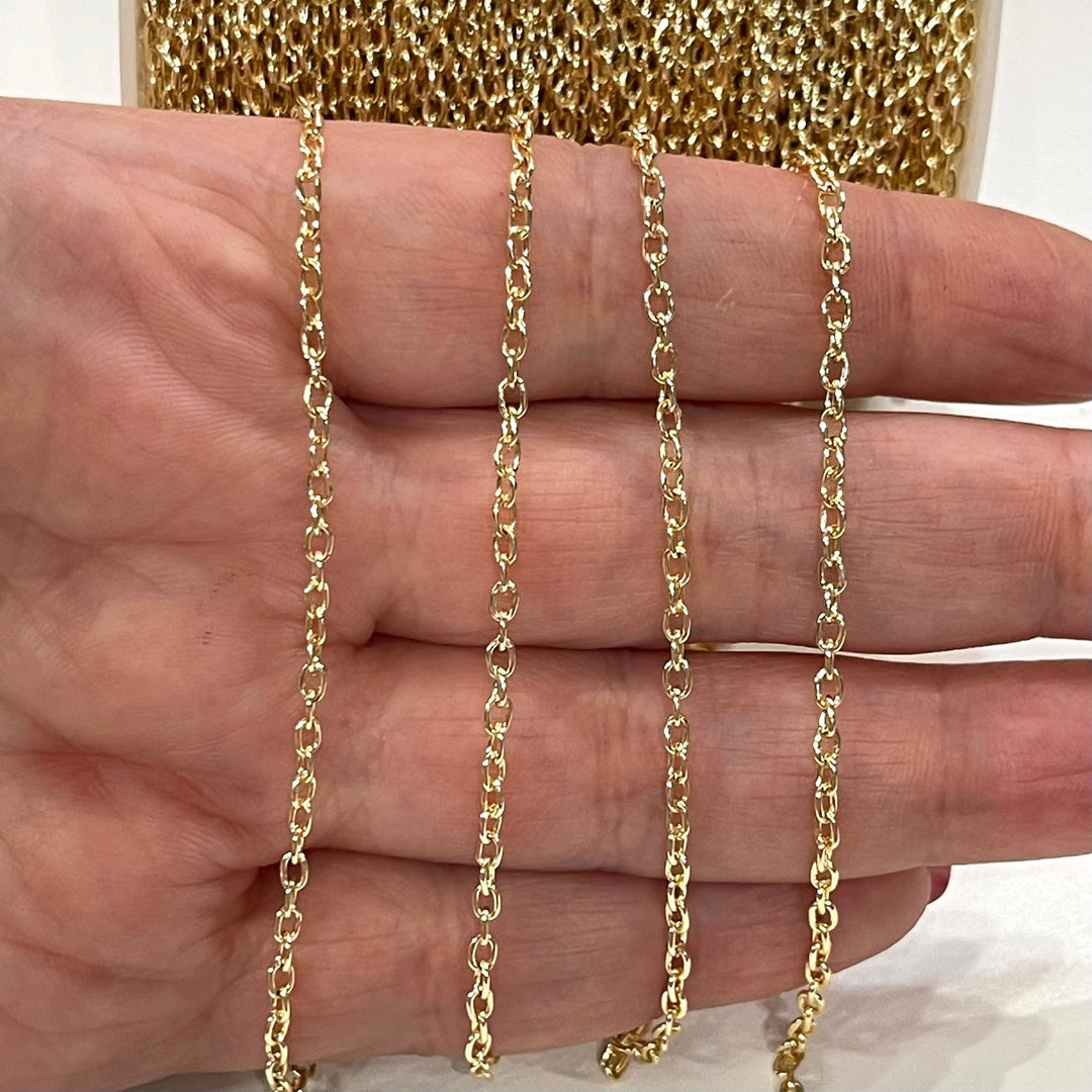 5 Meters Bulk, 24Kt Gold Plated Rolo Chain, 3x2mm Open Link Rolo Chains, Gold Curb Chain, Necklace Extender Chain