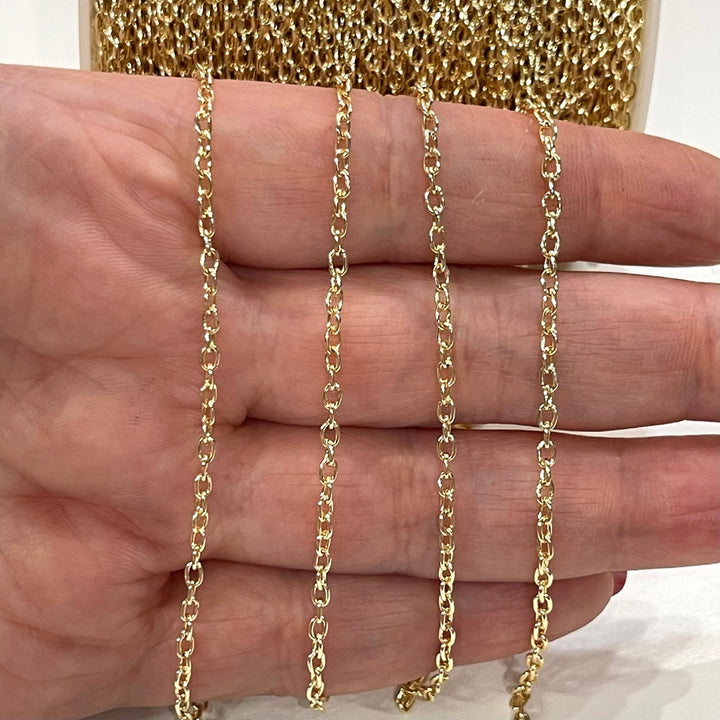 5 Meters Bulk, 24Kt Gold Plated Rolo Chain, 3x2mm Open Link Rolo Chains, Gold Curb Chain, Necklace Extender Chain