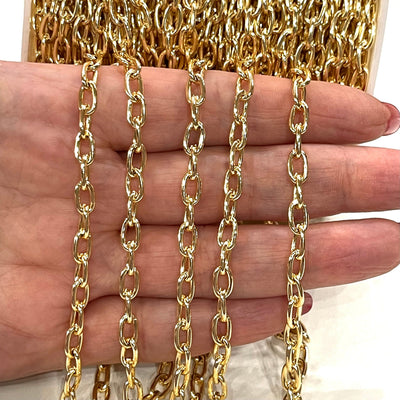 24Kt Gold Plated Rolo Chain, 8x5mm Open Link Rolo Chains, Gold Curb Chain, Necklace Extender Chain