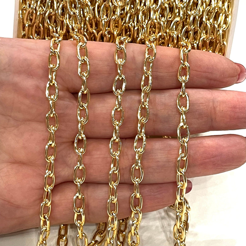 24Kt Gold Plated Rolo Chain, 8x5mm Open Link Rolo Chains, Gold Curb Chain, Necklace Extender Chain