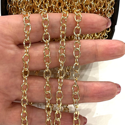 24Kt Gold Plated Rolo Chain, 7x5mm Open Link Rolo Chains, Gold Curb Chain, Necklace Extender Chain