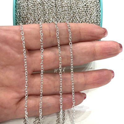 5 Meters Bulk, Silver Plated Rolo Chain, 3x2mm Open Link Rolo Chains, Silver Curb Chain, Necklace Extender Chain