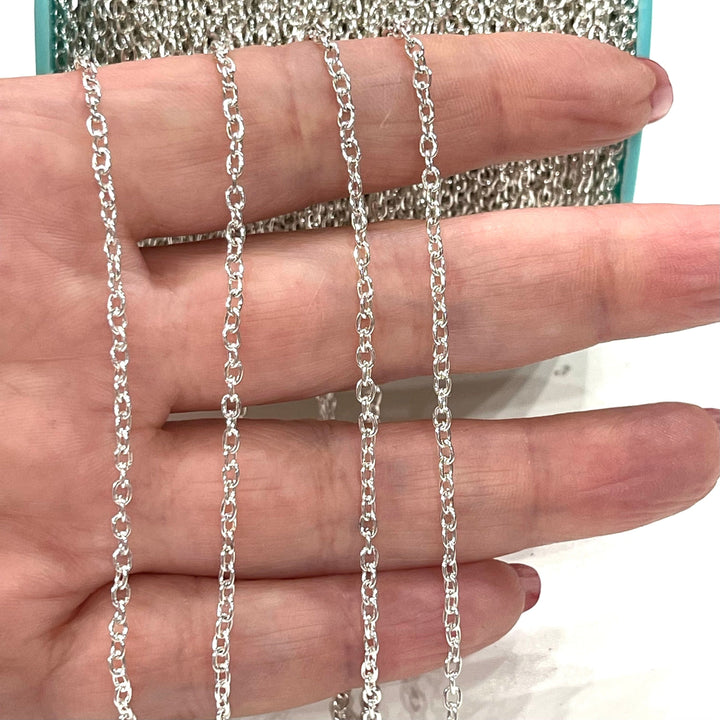 5 Meters Bulk, Silver Plated Rolo Chain, 3x2mm Open Link Rolo Chains, Silver Curb Chain, Necklace Extender Chain